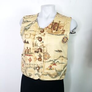 Max & Mabel world map nautical front button vest medium